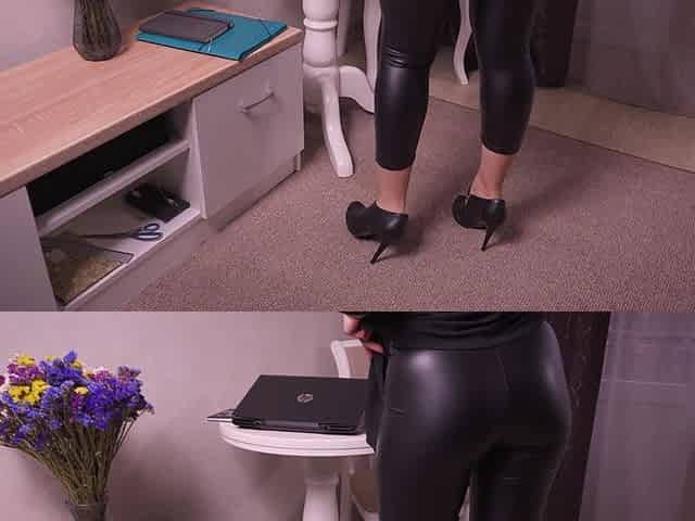 Secretary in Leather Pants Teases Boss with Her Nice Ass