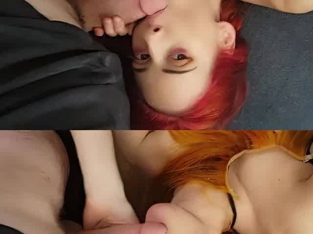 Cute mama laughs at hunk next door during oral