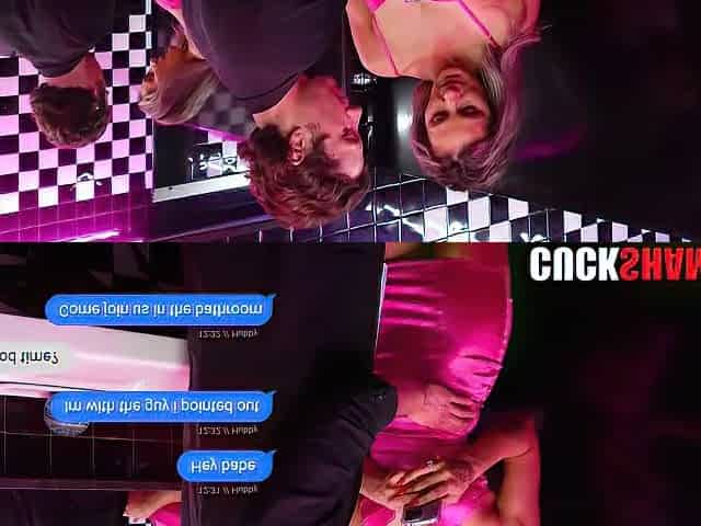 Cuck hubby watching wife screw stranger in public WC