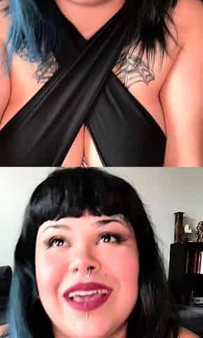 Busty curly brunette with big boobs fucks on couch