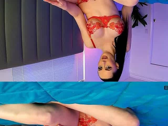 Brunette girl with big perky boobs provokes the BBC with red lingerie