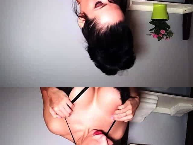 Busty Brunette Riding on Dildo and Orgasm in Lingerie