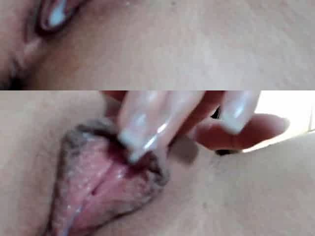 Up-close view of a creamy pussy cumming from a vibrator