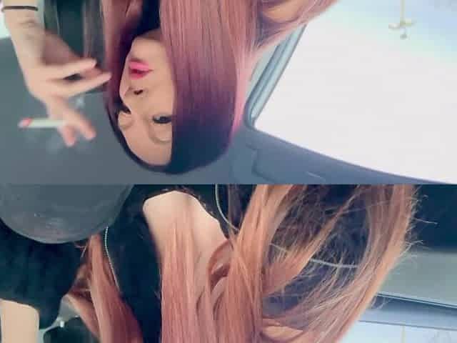 European hanging out Artemisia Love Smokin' lengthy hair in the car hot smoker solo beauty look at me