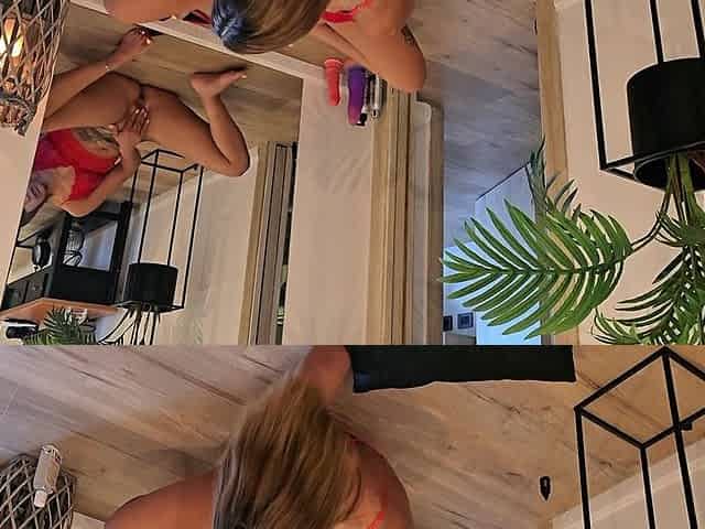 Oiled Brunette Masturbates with Large Dills Her Holes in Front of the Mirror. Several Orgasms!