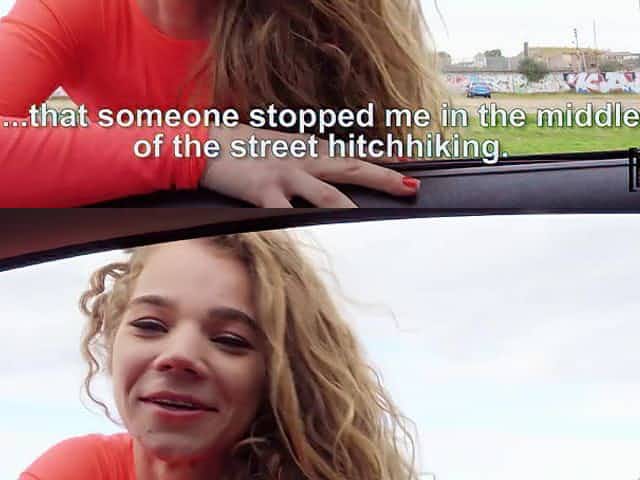 Curly ginger passenger babe gives a blowjob in a car and gets fucked in public