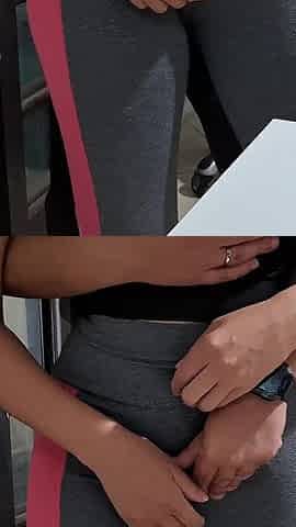 Masturbating Her Camel Toe on the Table with the Neighbor's Help.