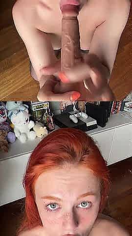 Hawt fiery redhead takes a thick dick unfathomable down her mouth. Sub OF