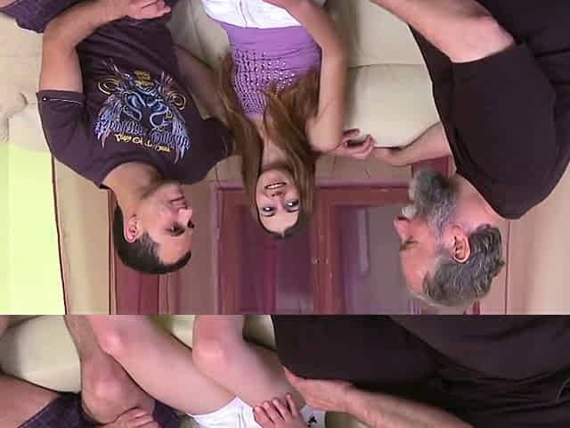 Old stud pounds teen doll while bf watching