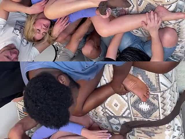 Old blonde has five dicks unleashing hardcore fucking onto her