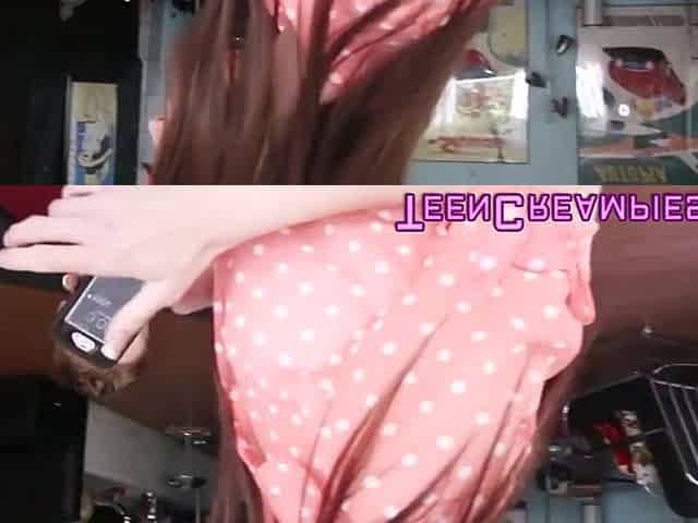 Teen brunette hair goo filled