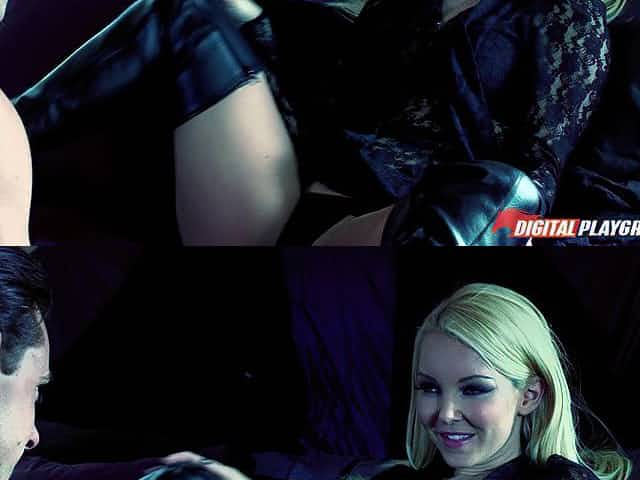 Smoking hot leather boots on a blonde beauty fucking big dick