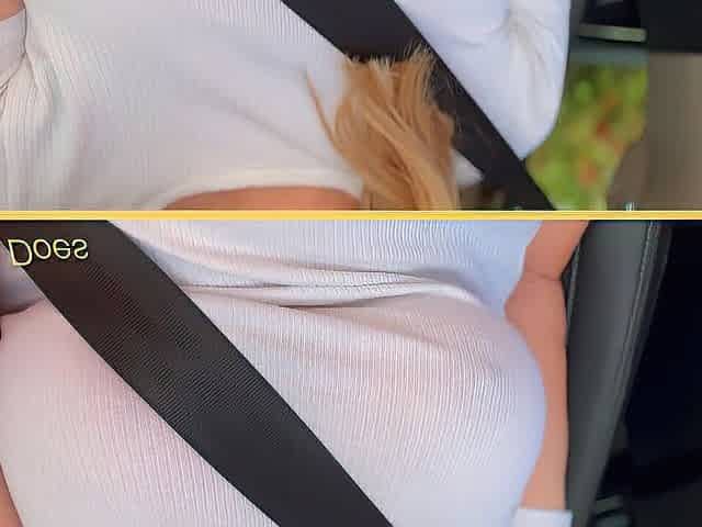 Wifey with flawless braless melons flashing in the car