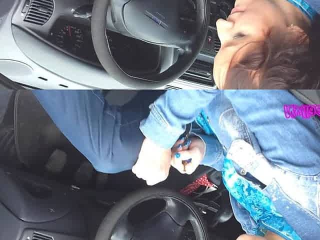 Driving and Revving in Black Pumps on Bare Foot