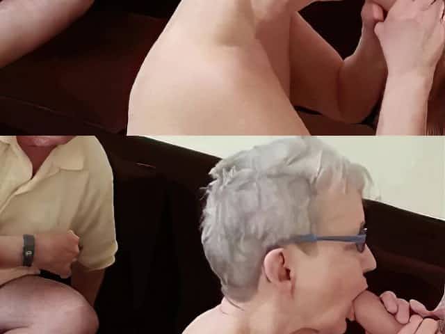 Shameless grandma in cuckold threesome with younger guy - old and young