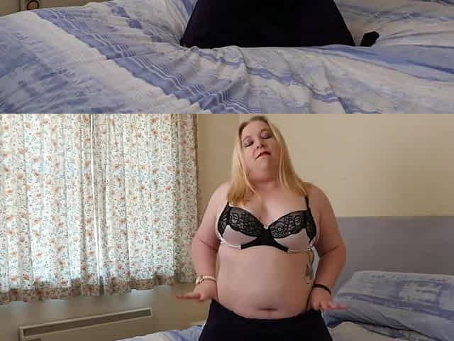 A voluptuous British homemaker named Selena discreetly stuffs her ample cleavage.