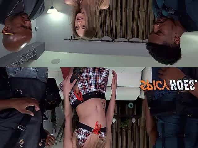 Horny Sweetheart Has Three-some With 2 Ebony Construction Workers