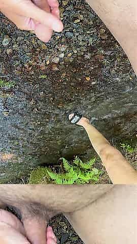 Natural Wife Plays In the Creek, gets Cum
