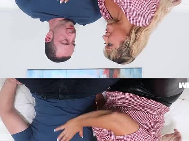 PAWG blonde slut throat his cock and bounces on it till cum on her face