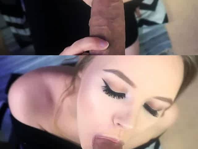 Cute girl makes big cock cum on her face
