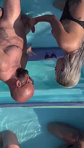 My Neighbor, a German Slut with Lots of Hair on Her Pussy and Tattoos, Takes It in Her Mouth Outside the Door