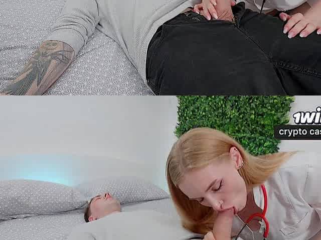 The nurse used her throat and vagina to collect donor jizz / Dolly Rud