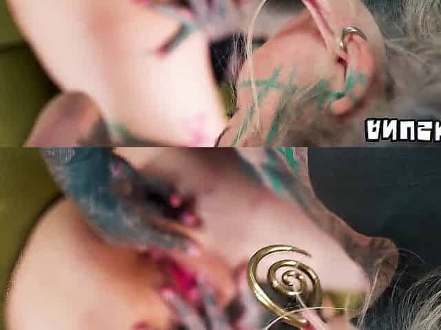 stupid tattooed hippie gal gets anal lesson from goth pornstar