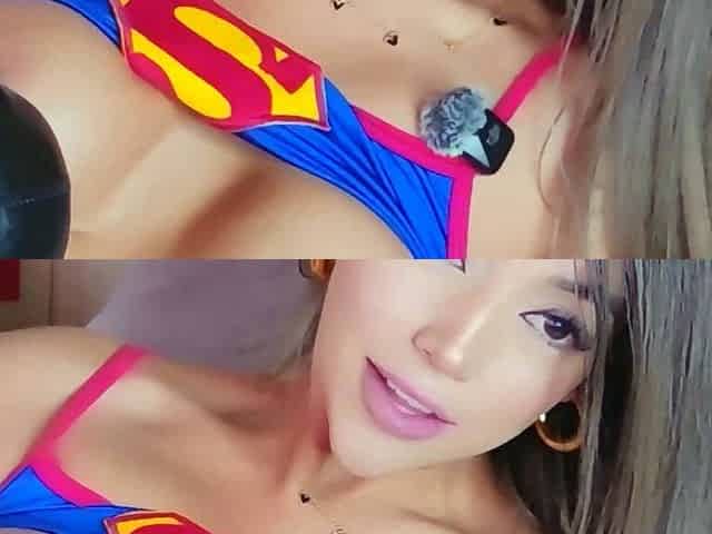 Busty Latina in Supergirl Costume Masturbating