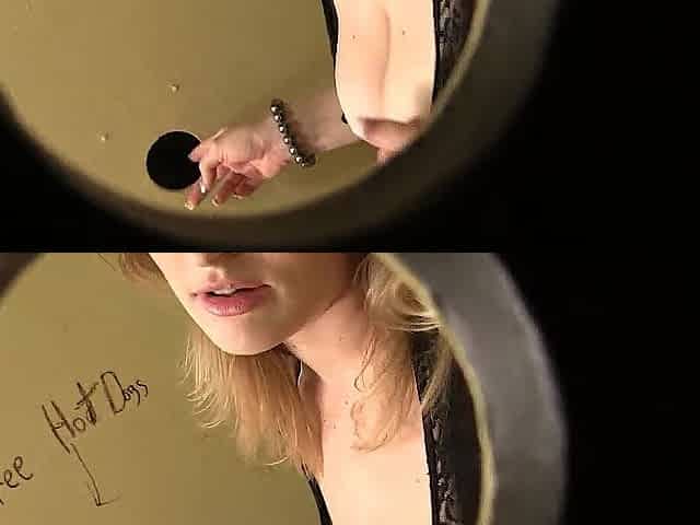 Blond Vickey indulges in her get to engage in the act of sucking a big ebony phallus whilst using the restroom