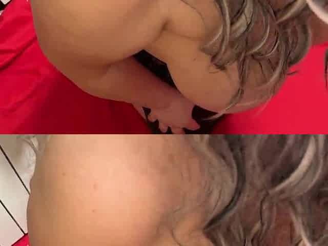 A older stepmom with a large butt and large titties took a penis in her throat and offered him her butt
