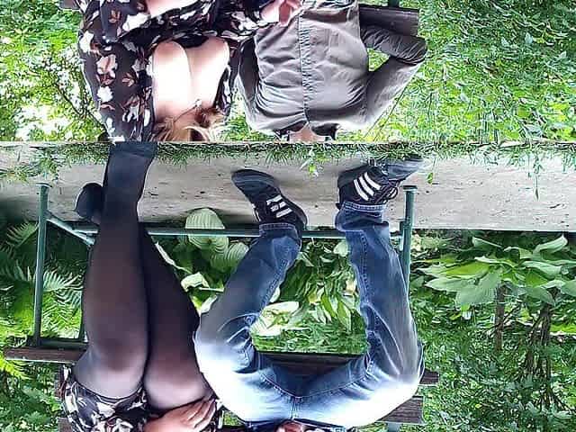 My stepmom's natural bazookas outdoors