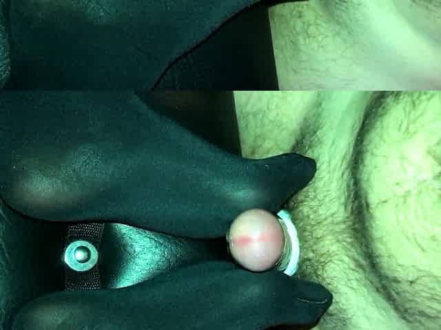 Brunette with foot fetish rubs big dick with her feet in POV