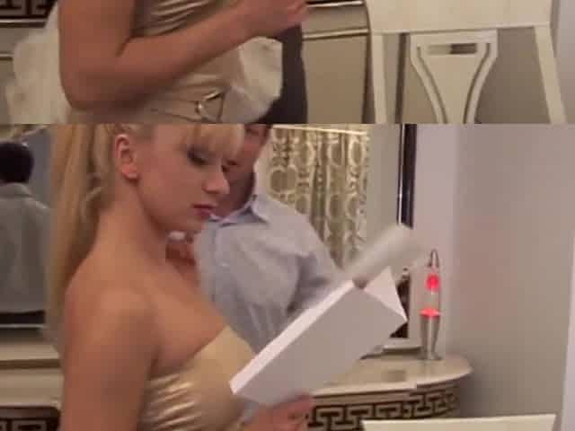 Stunning Blonde Babe In Pantyhose Is Pleasing Big Cock With Her Feet - George Uhl