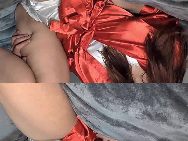 cute white beauty fingering twat in red underware