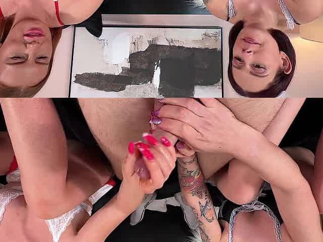 Married British whores give man a footjob and Oral