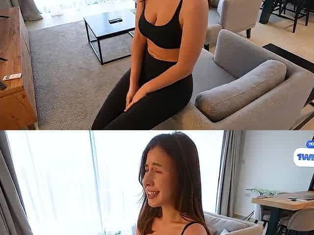 Youthful brawny teen in ebony leggings enjoys screwing [Deutsch]