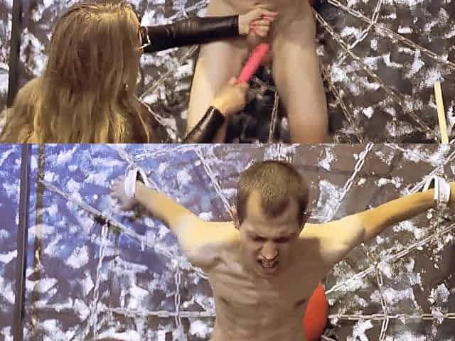 Ball slapping with enormous SEX TOY