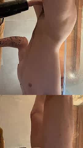 Brawny hunk SCREWING a toy in the SHOWER and cumming all over his body