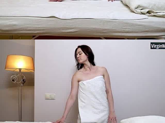 Slim masseuse for a brunette hair virgin Anfisa