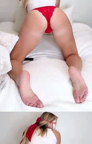 Hot Blonde Pillow Humping and Pussy Spreading Butterfly