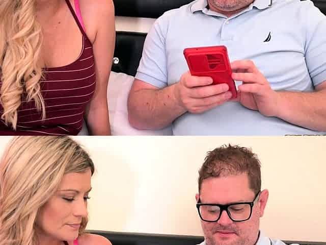 Blonde does professional blowjob and licks big balls
