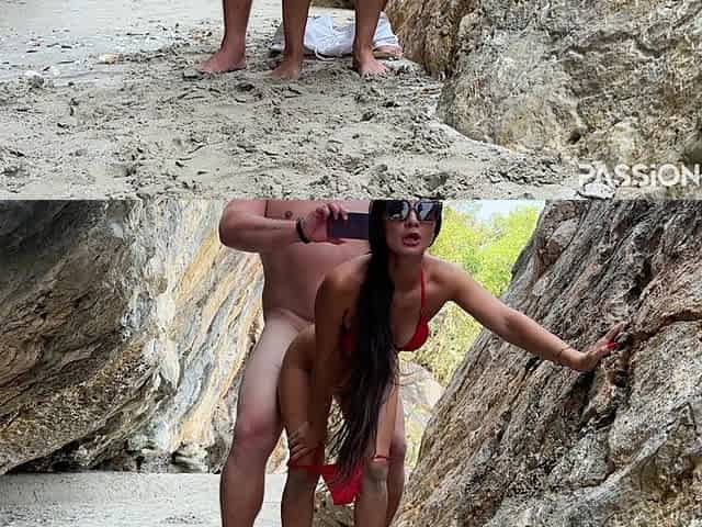 Anal on the Tropical Beach with Cum in Mouth