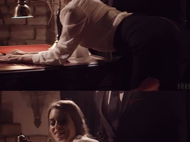 Young secretary in stockings Jill Kassidy seduces married boss and bangs him on the table