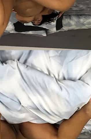 Cumshot amateur MILF suck and jerks dude in the bedroom