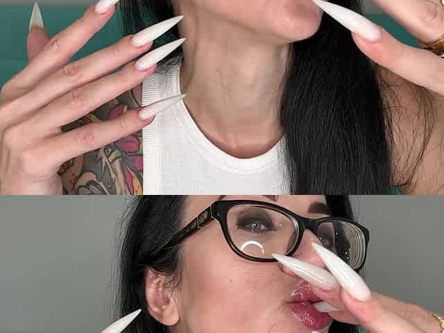 Hot White Color Long Nails, Sharp Claws, Long Fingers and Hands Worship, White Lingerie Too