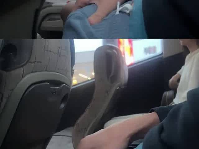 Public Knob Flashing - Risky Tugjob in Public Bus Full of People Cum by Hand