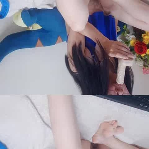 Tiny Pussy Asian Fuck Dildo Her Sexy Petite in Blue Outfit