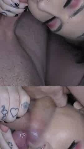 Hot Babe with an Amazing Tattoed Body Enters a Bukkake Party