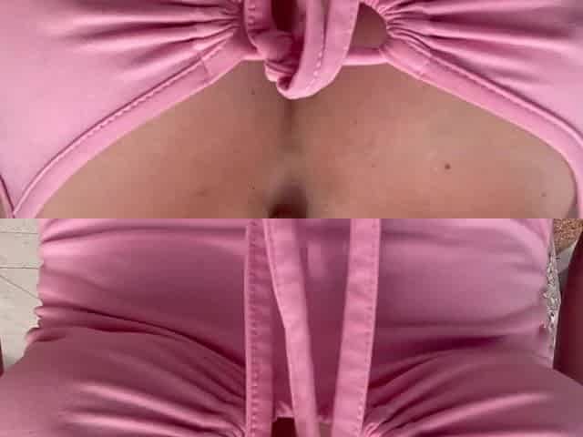 European Stepmom Artemisia Love showing her wet melons beneath a pink suit in public