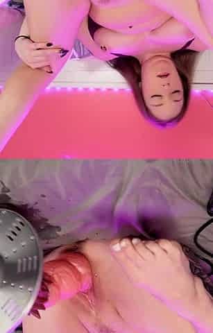 Blonde tight pussy babe solo toy fun in glamour masturbation